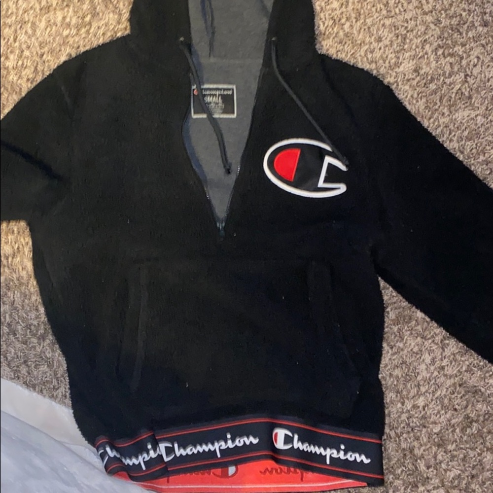 Fuzzy champion hoodie.